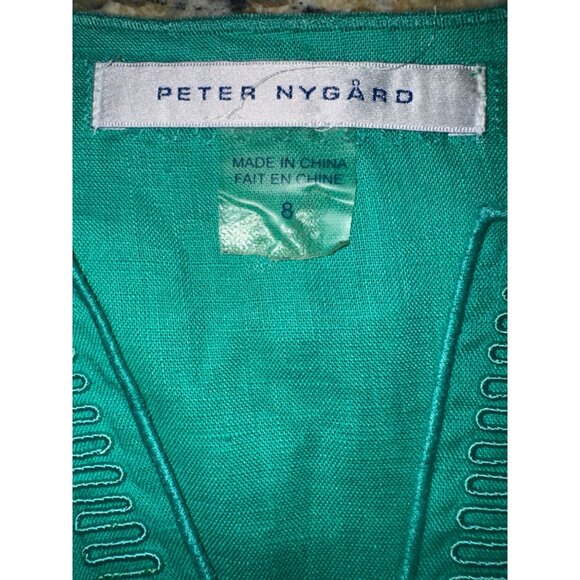 Peter Nygard Teal Linen Tunic Top Embroidered Detail 8 Sustainable Minimalist - Picture 5 of 9